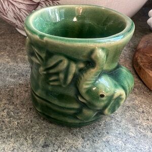 Vintage Majolica Green Elephant Ceramic Planter
